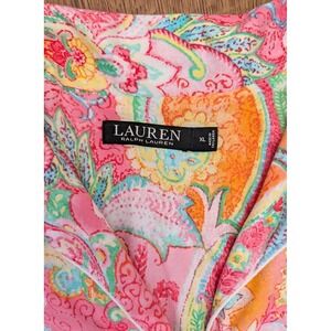 Lauren Ralph Cotton 2PC Capri Pajama Set Size XL Floral Paisley Button Up Top